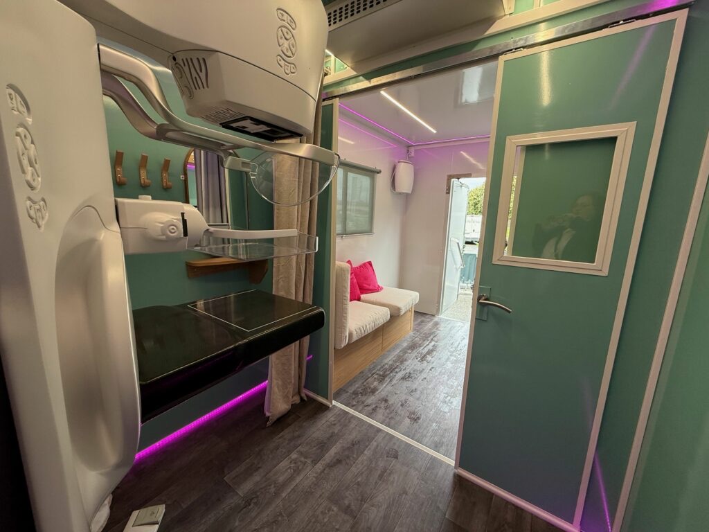 The Mammobus mammography room and waiting area